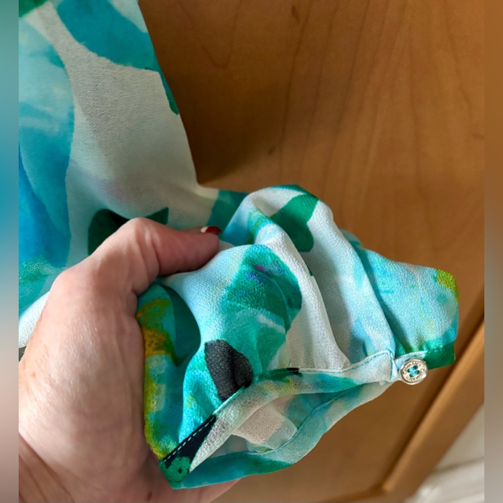 Calvin Klein Women's Floral Blouse - Teal and Purple, L - Picture 5 of 5